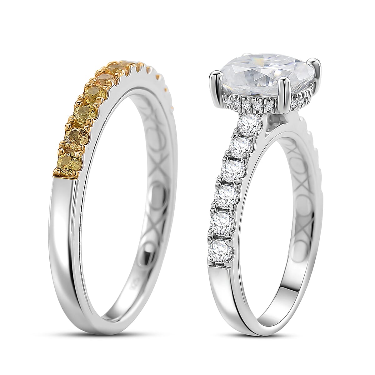 D'Joy Moissanite and Yellow Sapphire 3.30 ctw Set of 2 Bridal Ring in Rhodium Over Sterling Silver (Size 6.0)