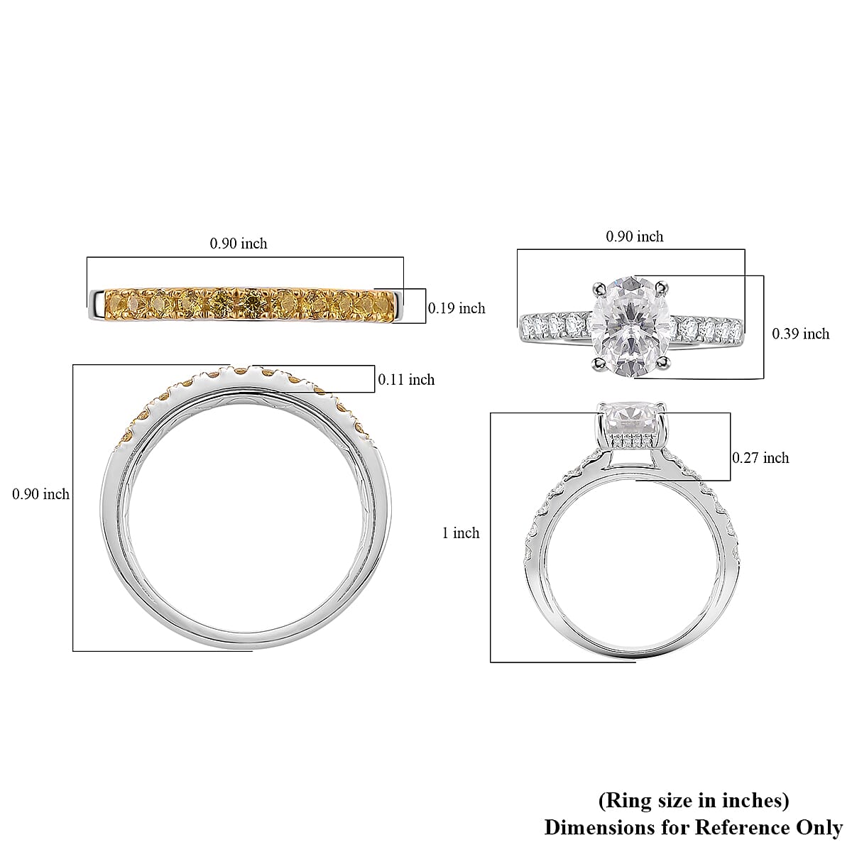 D'Joy Moissanite and Yellow Sapphire 3.30 ctw Set of 2 Bridal Ring in Rhodium Over Sterling Silver (Size 6.0)