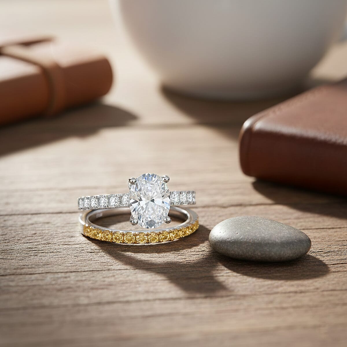 D'Joy Moissanite and Yellow Sapphire 3.30 ctw Set of 2 Bridal Ring in Rhodium Over Sterling Silver (Size 8.0) image number 1