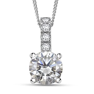 D'Joy Moissanite Bridal Pendant Necklace in Rhodium Over Sterling Silver 2.80 ctw (18 Inches)