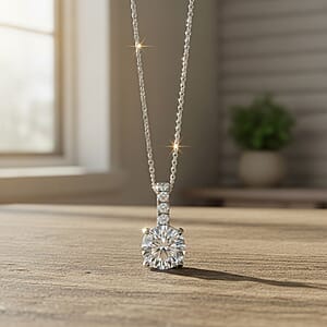 D'Joy Moissanite Bridal Pendant Necklace in Rhodium Over Sterling Silver 2.80 ctw (18 Inches)
