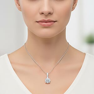 D'Joy Moissanite Bridal Pendant Necklace in Rhodium Over Sterling Silver 2.80 ctw (18 Inches)