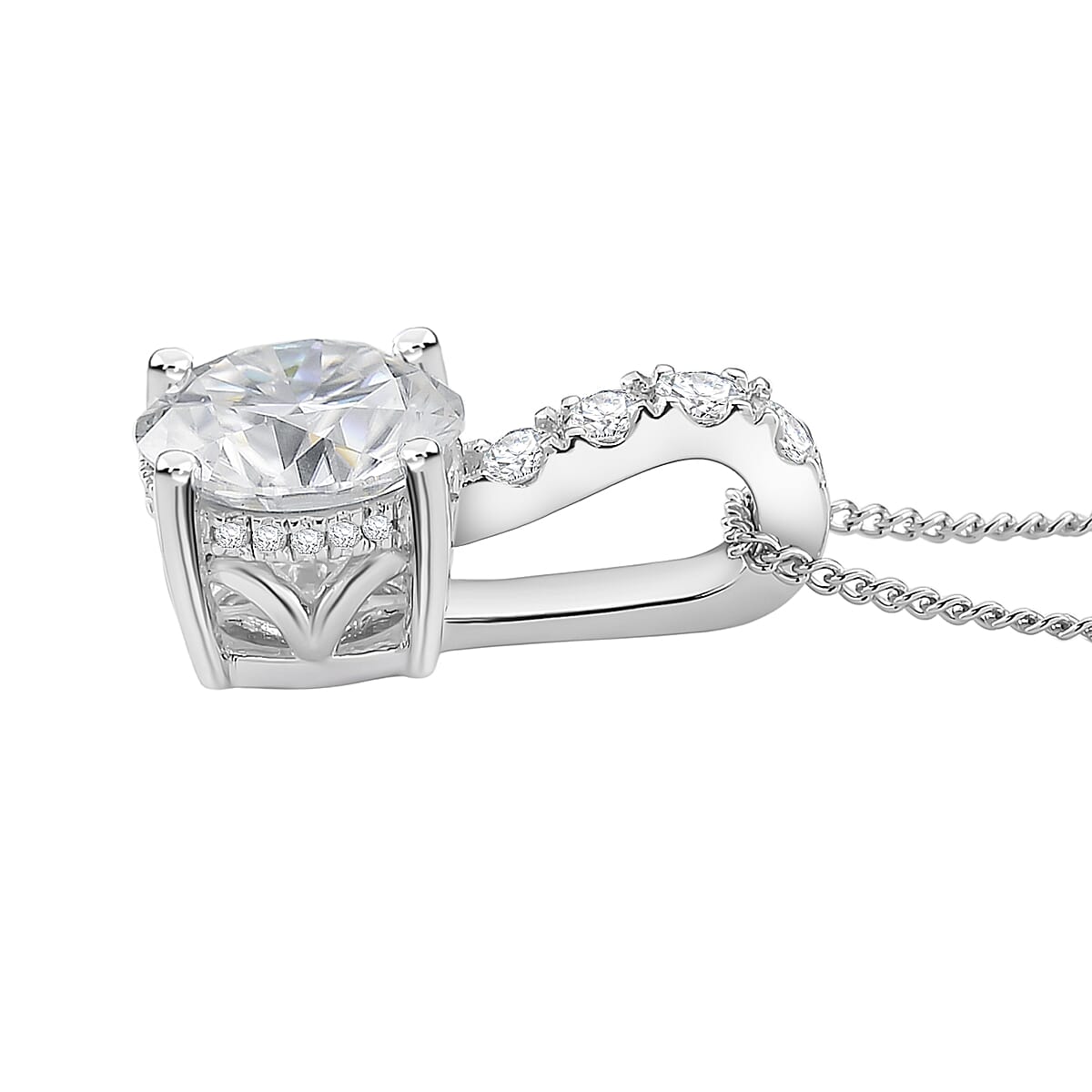 D'Joy Moissanite Bridal Pendant Necklace in Rhodium Over Sterling Silver 2.80 ctw (18 Inches) image number 3