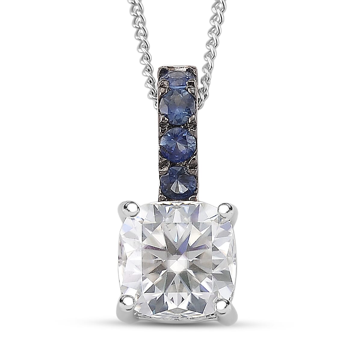 D'Joy Moissanite (Rnd 9mm) Pendant Necklace (18 Inches) in Rhodium Over Sterling Silver 2.80 ctw