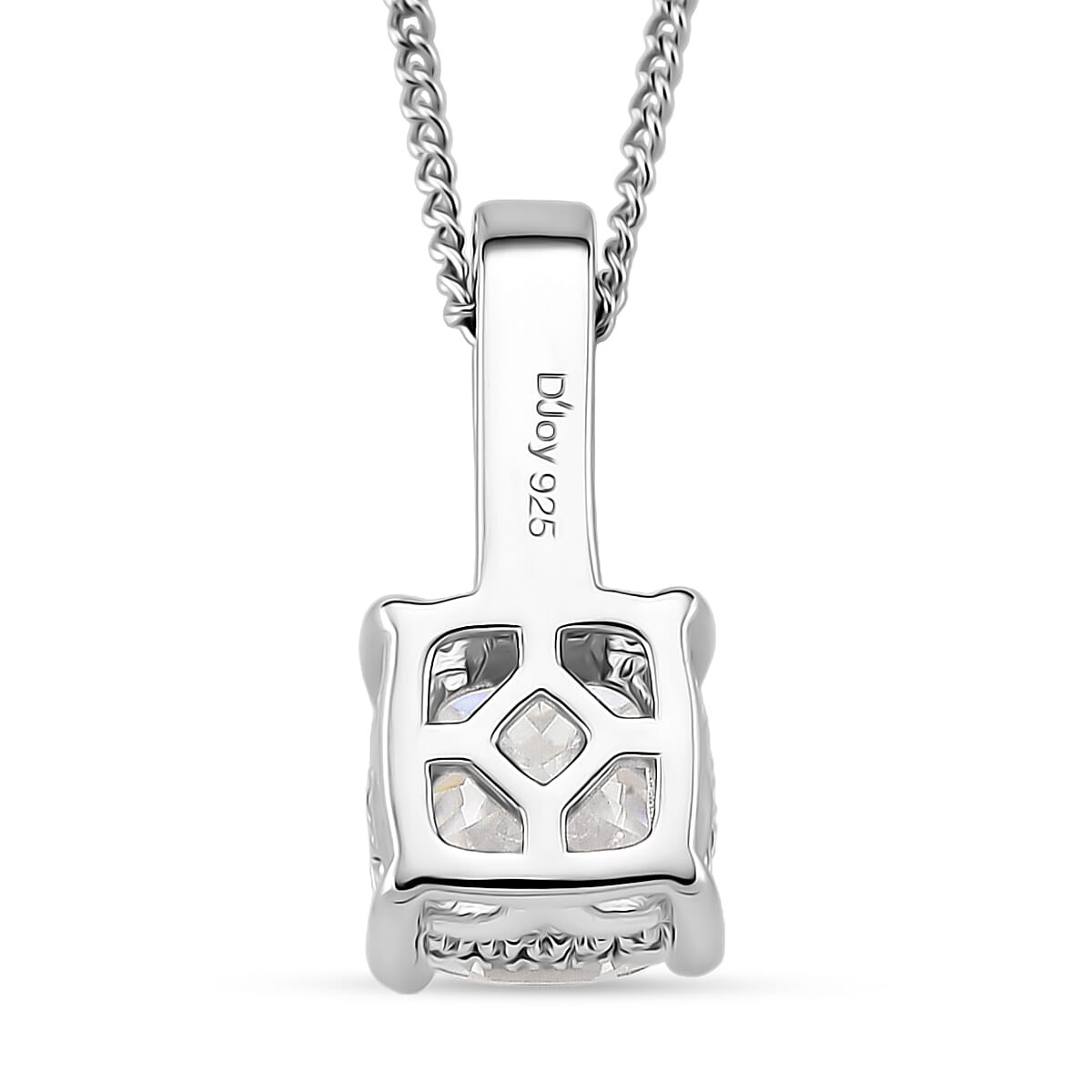 D'Joy Moissanite, Blue Sapphire Bridal Pendant Necklace in Rhodium Over Sterling Silver 2.90 ctw (18 Inches)