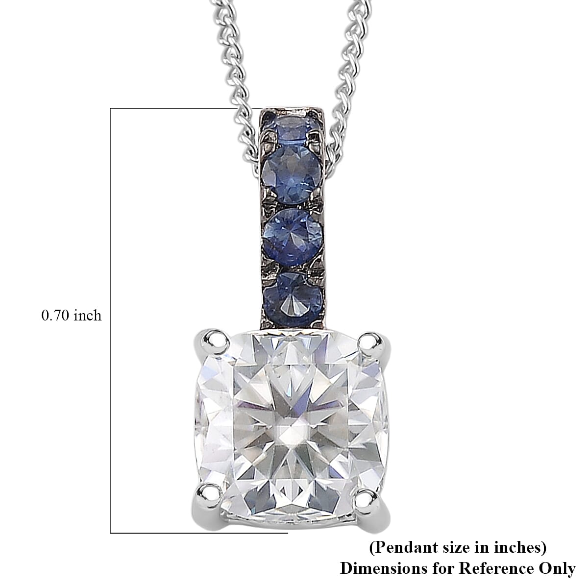 D'Joy Moissanite, Blue Sapphire Bridal Pendant Necklace in Rhodium Over Sterling Silver 2.90 ctw (18 Inches)