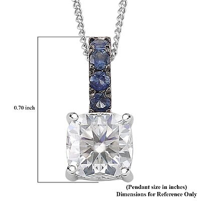 D'Joy Moissanite, Blue Sapphire Bridal Pendant Necklace in Rhodium Over Sterling Silver 2.90 ctw (18 Inches)