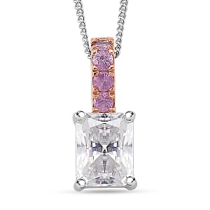 D'Joy Moissanite, Pink Sapphire Bridal Pendant Necklace in Rhodium Over Sterling Silver 2.85 ctw (18 Inches)