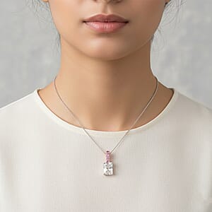 D'Joy Moissanite, Pink Sapphire Bridal Pendant Necklace in Rhodium Over Sterling Silver 2.85 ctw (18 Inches)
