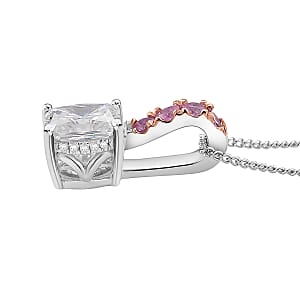 D'Joy Moissanite, Pink Sapphire Bridal Pendant Necklace in Rhodium Over Sterling Silver 2.85 ctw (18 Inches)