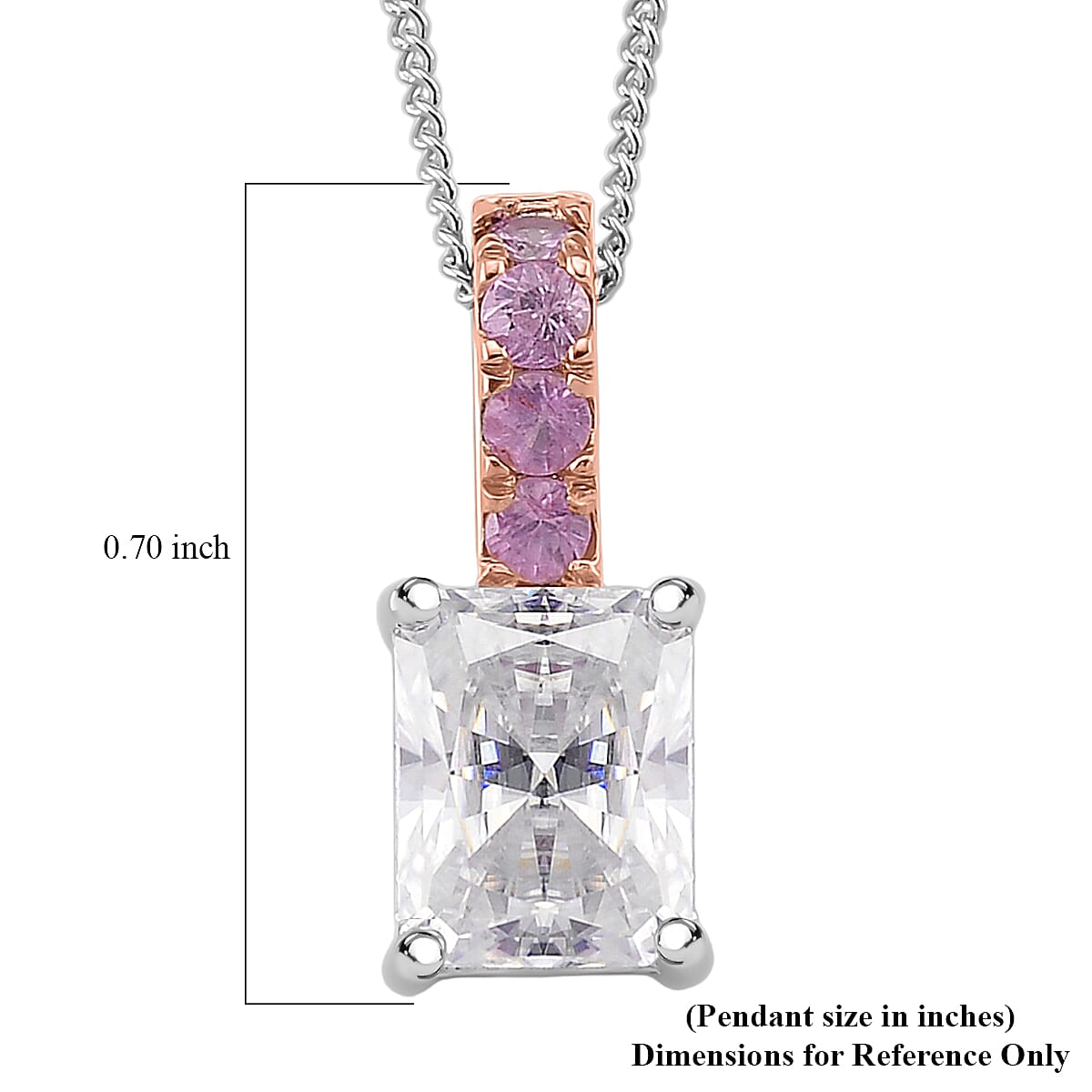 D'Joy Moissanite, Pink Sapphire Bridal Pendant Necklace in Rhodium Over Sterling Silver 2.85 ctw (18 Inches) image number 6