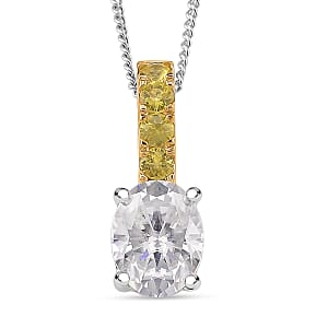 D'Joy Moissanite, Yellow Sapphire Bridal Pendant Necklace in Rhodium Over Sterling Silver 2.40 ctw (18 Inches)