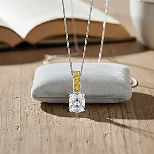 D'Joy Moissanite, Yellow Sapphire Bridal Pendant Necklace in Rhodium Over Sterling Silver 2.40 ctw (18 Inches)