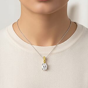 D'Joy Moissanite, Yellow Sapphire Bridal Pendant Necklace in Rhodium Over Sterling Silver 2.40 ctw (18 Inches)