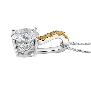 D'Joy Moissanite, Yellow Sapphire Bridal Pendant Necklace in Rhodium Over Sterling Silver 2.40 ctw (18 Inches)