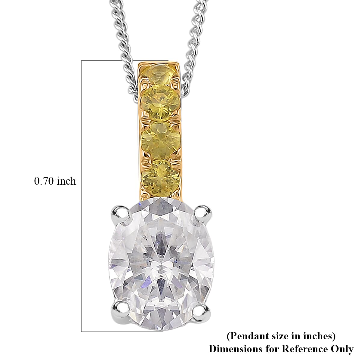 D'Joy Moissanite, Yellow Sapphire Bridal Pendant Necklace in Rhodium Over Sterling Silver 2.40 ctw (18 Inches)