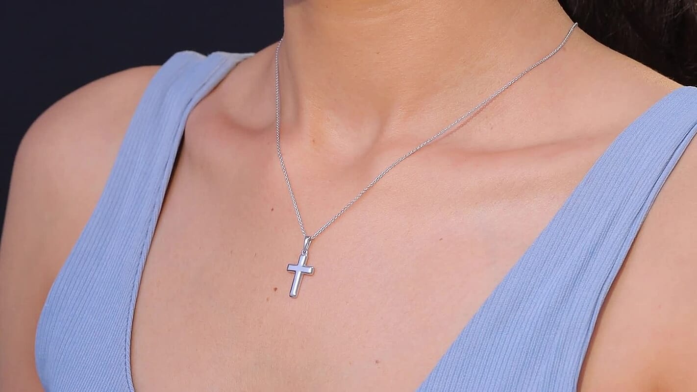 Cross Pendant Necklace in Rhodium Over Sterling Silver 1.50 Grams 20 Inches