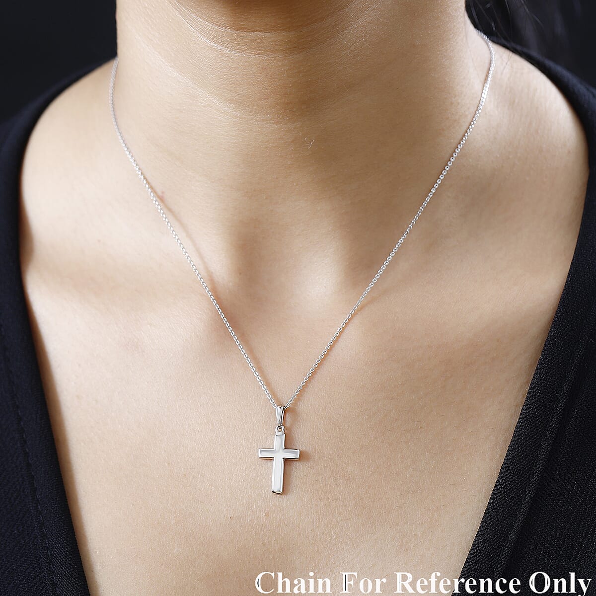 Cross Pendant Necklace in Rhodium Over Sterling Silver 1.50 Grams 20 Inches image number 1