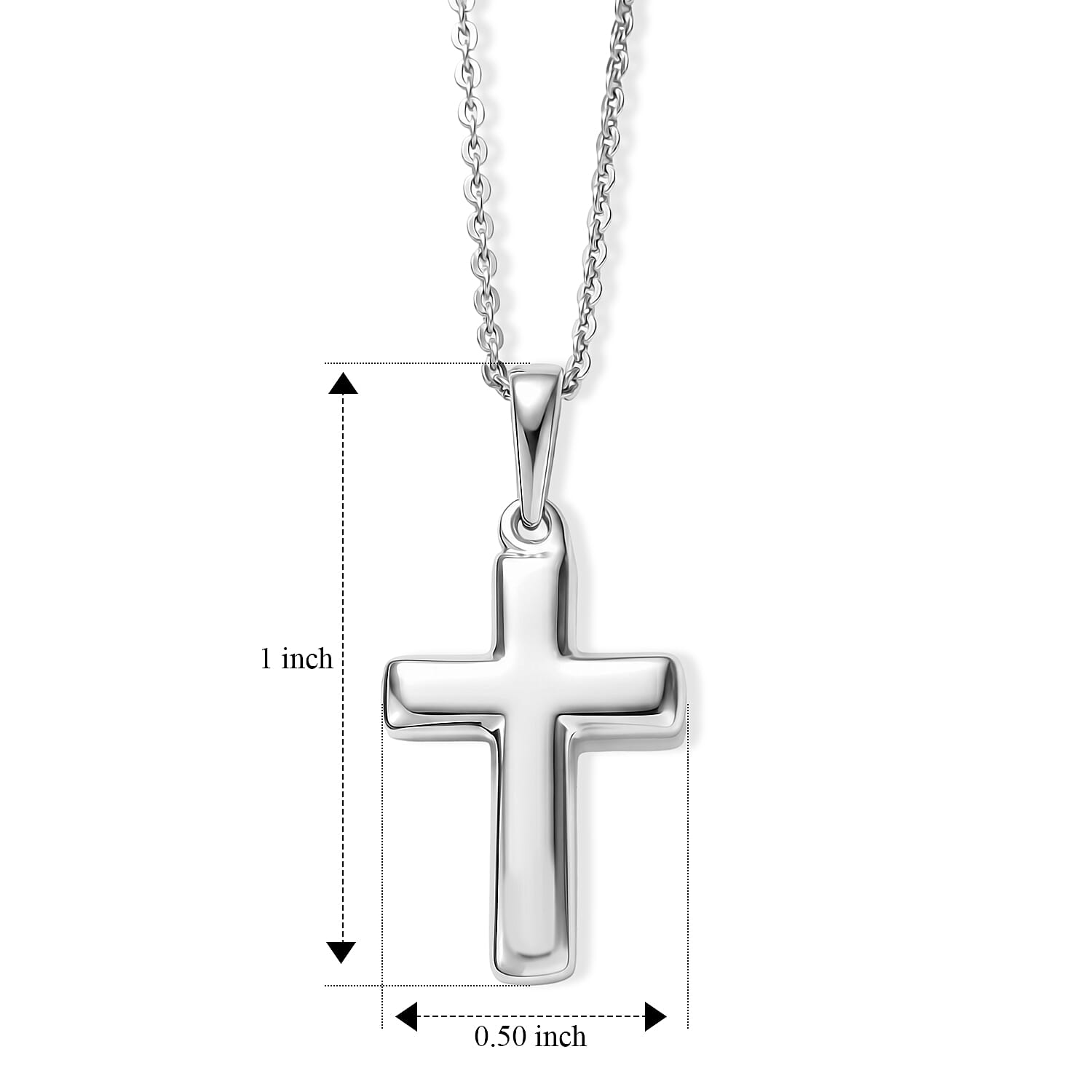 D'Joy Cross Pendant Necklace in Rhodium Over Sterling Silver 1.6 Grams 20 Inches