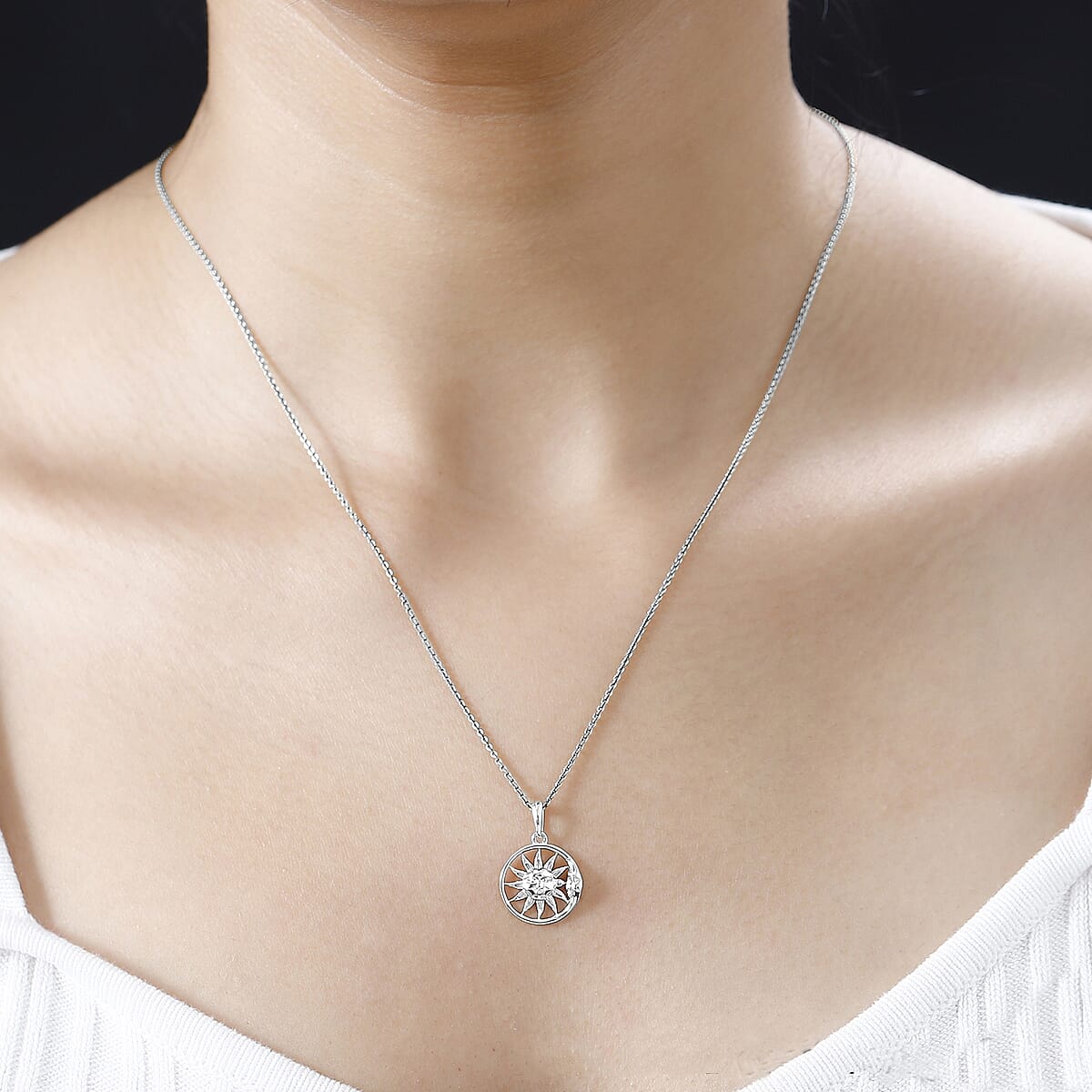 Sun Pendant Necklace in 10K White Gold 1.60 Grams 20 Inches (Del. in 10-12 Days) image number 1