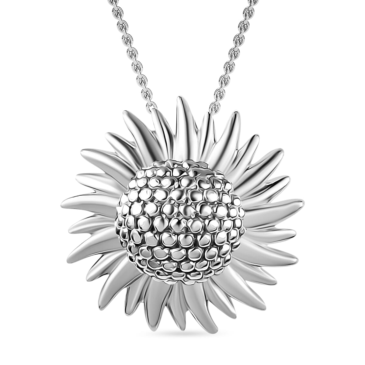 Sunflower Pendant Necklace in 10K White Gold 2.70 Grams 20 Inches image number 0