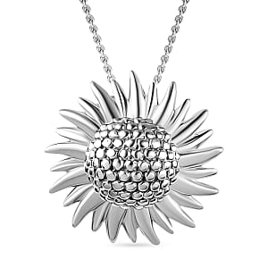 Sunflower Pendant Necklace in 10K White Gold 2.70 Grams 20 Inches