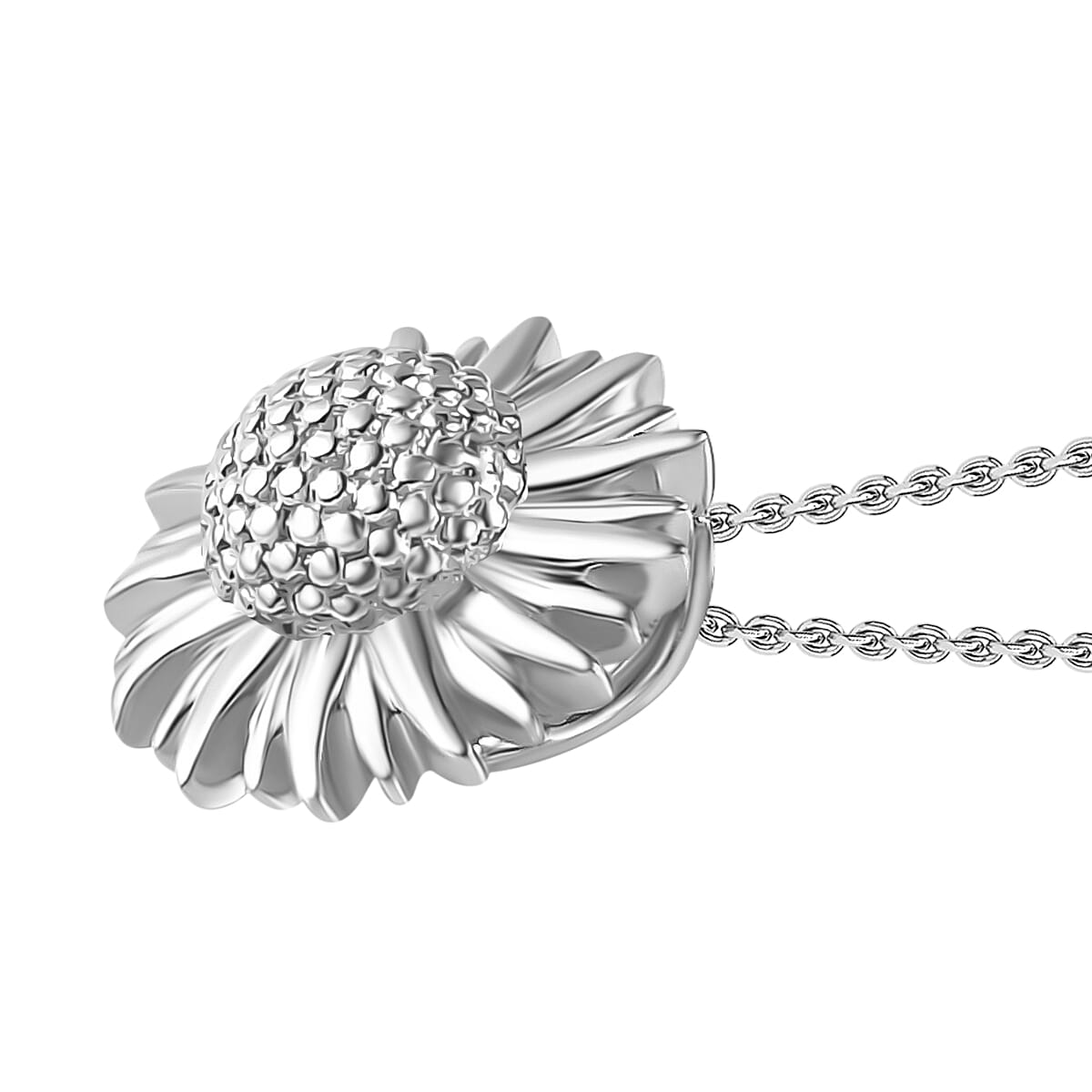 Sunflower Pendant Necklace in 10K White Gold 2.70 Grams 20 Inches image number 2