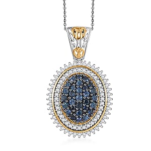 D'Joy Ceylon Sapphire and Moissanite 2.30 ctw Pendant Necklace in 18K Vermeil YG and Rhodium Over Sterling Silver 20 Inches