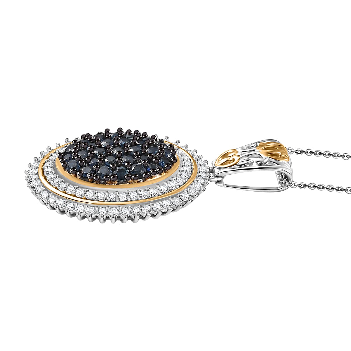D'Joy Ceylon Sapphire and Moissanite 2.30 ctw Pendant Necklace in 18K Vermeil YG and Rhodium Over Sterling Silver 20 Inches image number 3