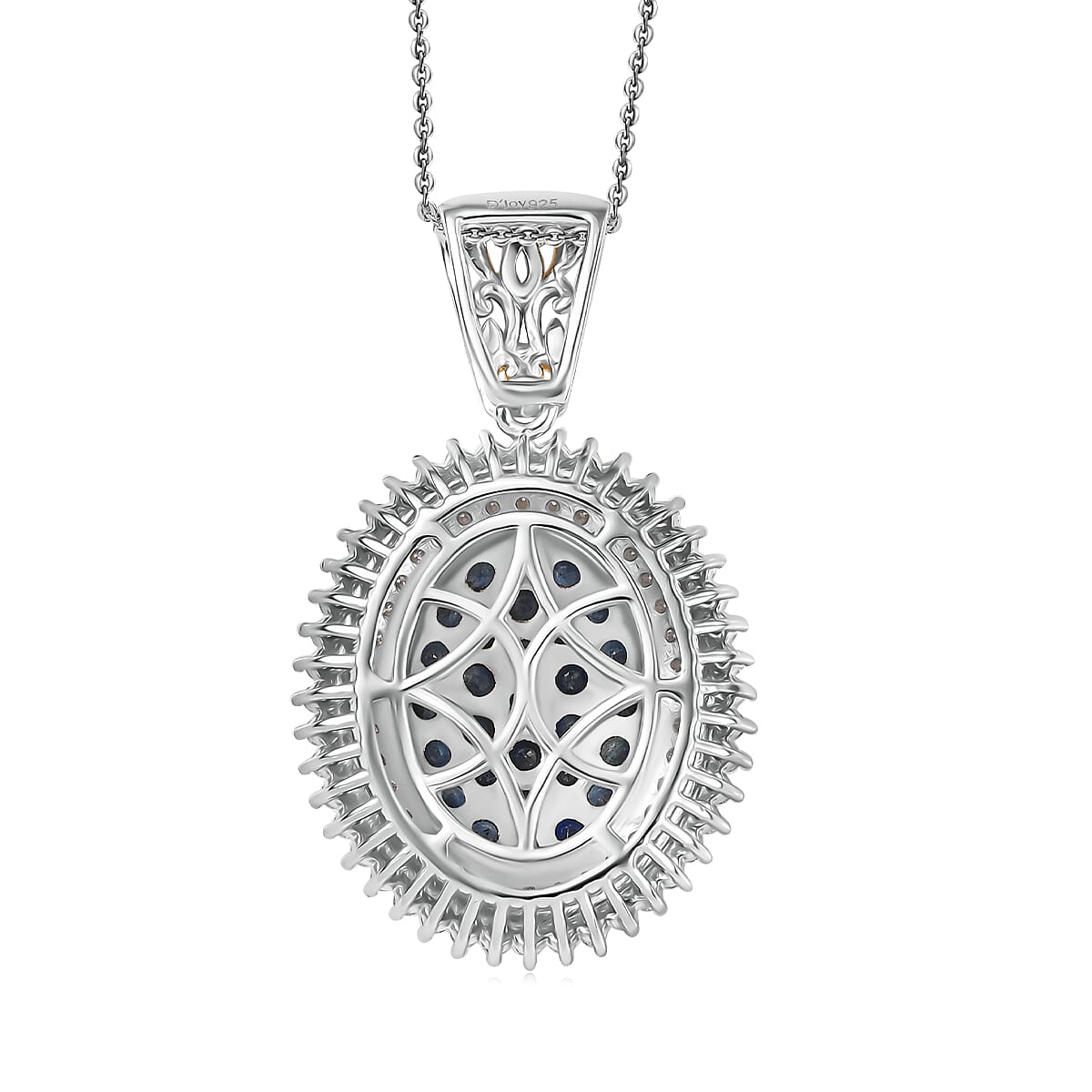 D'Joy Ceylon Sapphire and Moissanite 2.30 ctw Pendant Necklace in 18K Vermeil YG and Rhodium Over Sterling Silver 20 Inches image number 4
