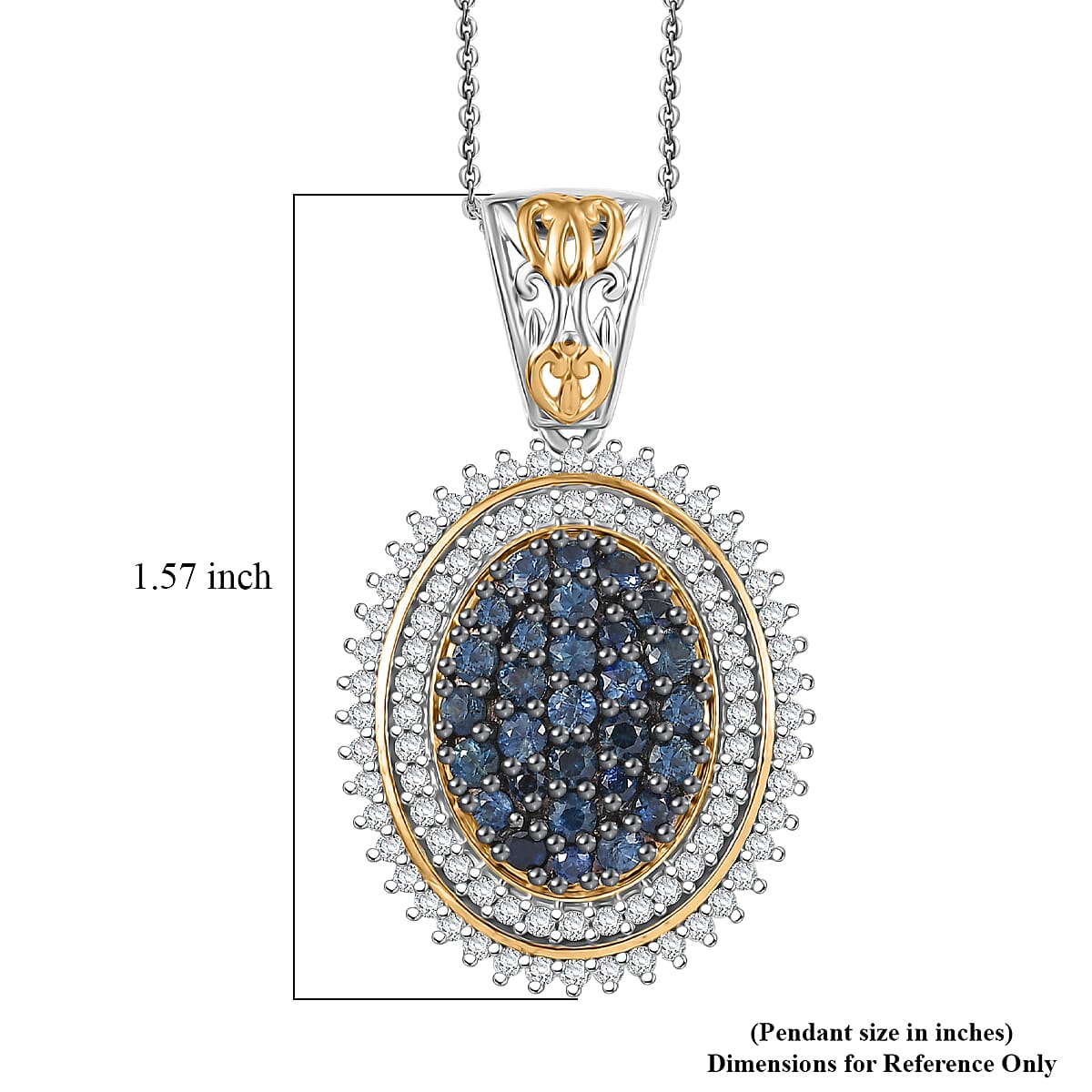 D'Joy Ceylon Sapphire and Moissanite 2.30 ctw Pendant Necklace in 18K Vermeil YG and Rhodium Over Sterling Silver 20 Inches image number 5