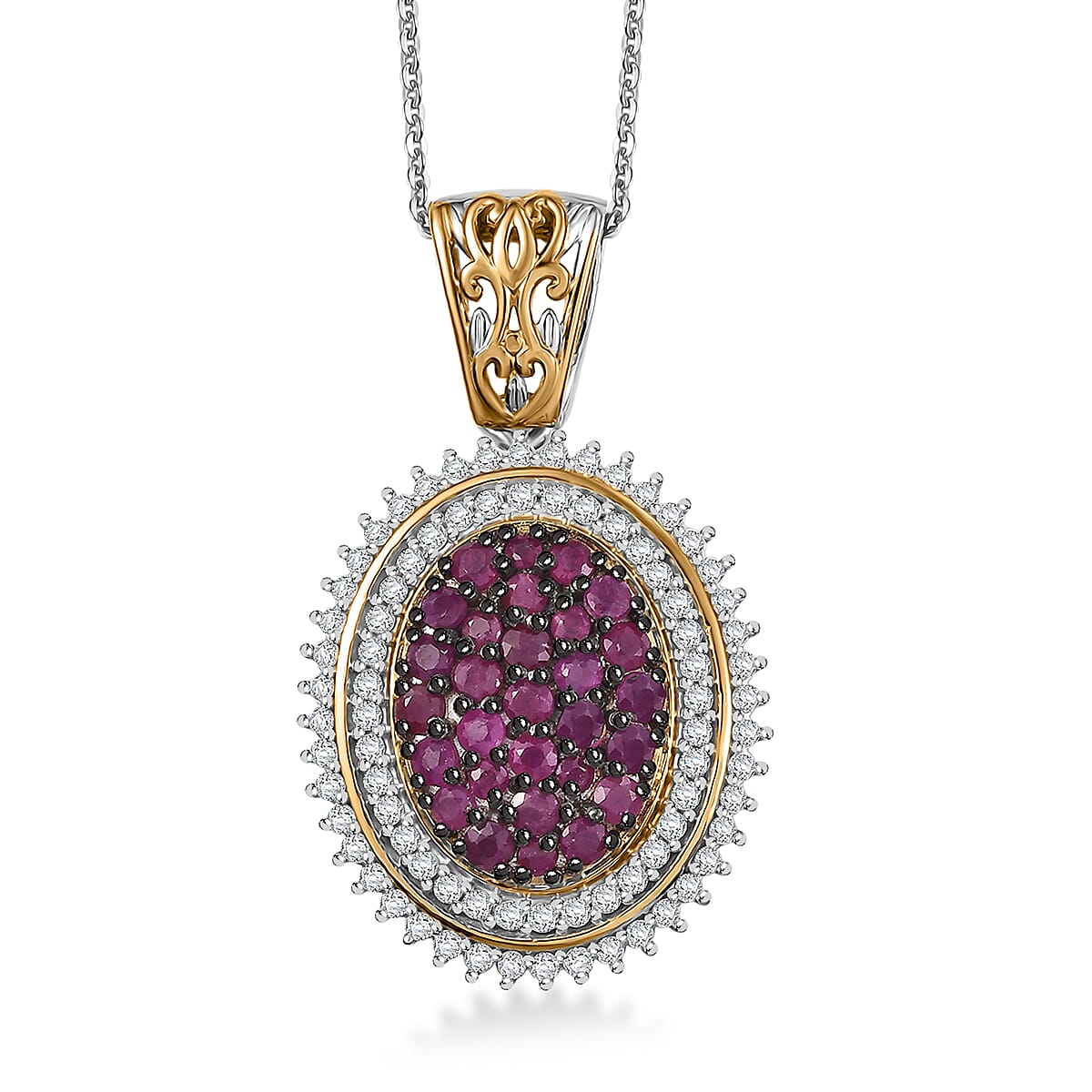 D'Joy Mozambique Ruby and Moissanite 2.60 ctw Pendant Necklace in 18K Vermeil YG and Rhodium Over Sterling Silver 20 Inches image number 0