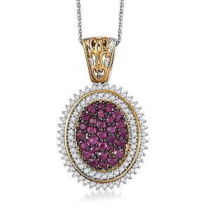 D'Joy Mozambique Ruby and Moissanite 2.60 ctw Pendant Necklace in 18K Vermeil YG and Rhodium Over Sterling Silver 20 Inches