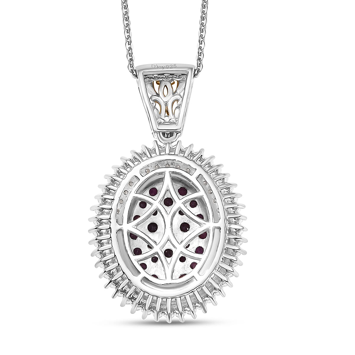 D'Joy Mozambique Ruby and Moissanite 2.60 ctw Pendant Necklace in 18K Vermeil YG and Rhodium Over Sterling Silver 20 Inches image number 4