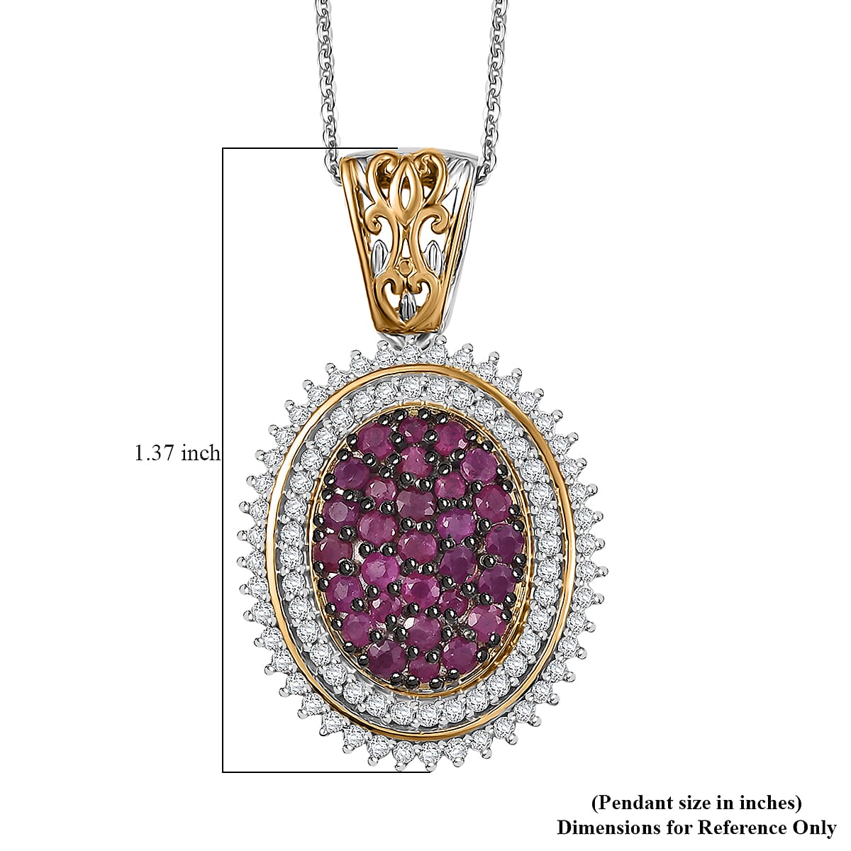 D'Joy Mozambique Ruby and Moissanite 2.60 ctw Pendant Necklace in 18K Vermeil YG and Rhodium Over Sterling Silver 20 Inches image number 6
