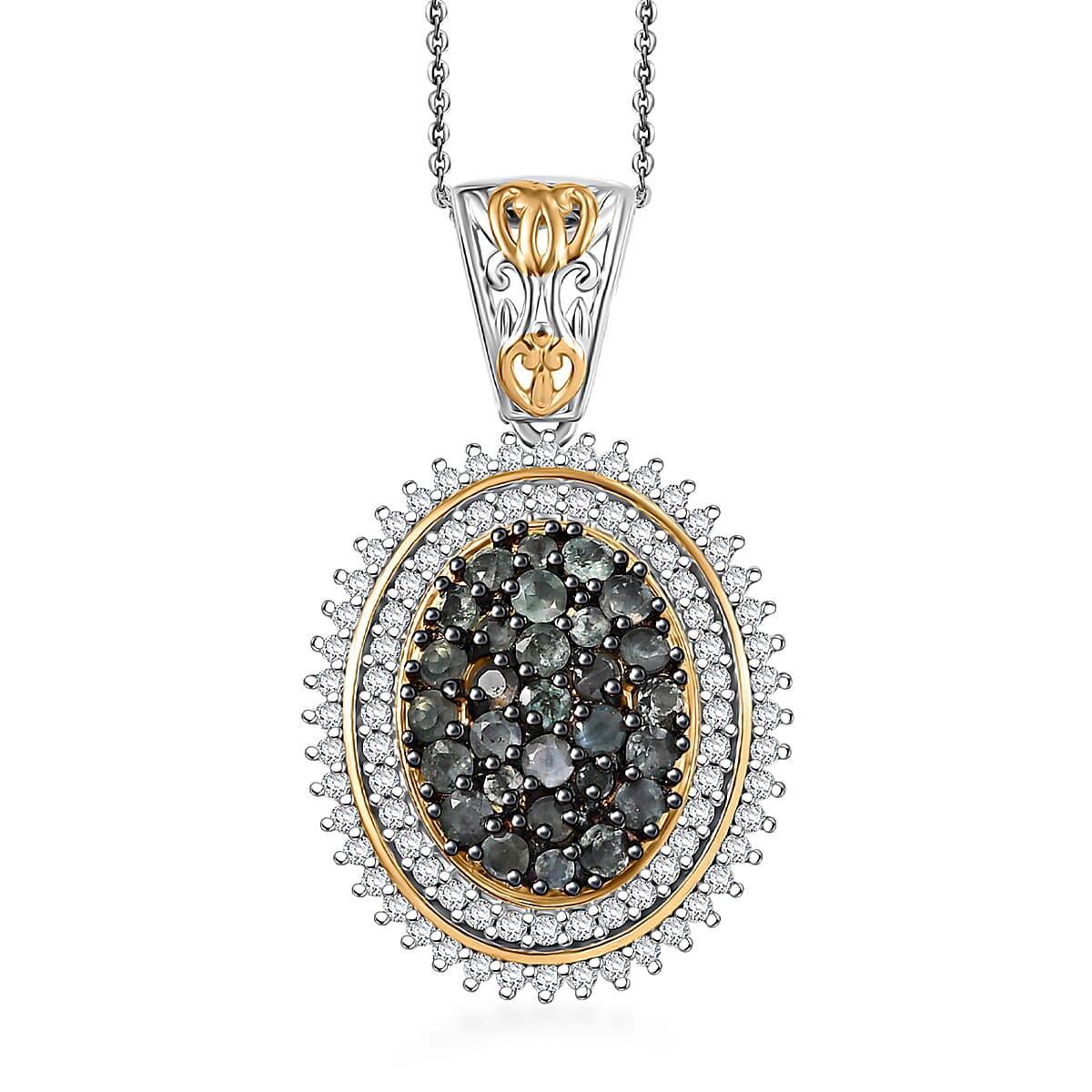 D'Joy Narsipatnam Alexandrite and Moissanite 2.20 ctw Art Nouveau Pendant Necklace in 18K Vermeil YG and Rhodium Over Sterling Silver 20 Inches image number 0