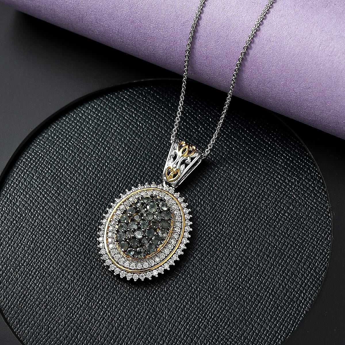 D'Joy Narsipatnam Alexandrite and Moissanite 2.20 ctw Art Nouveau Pendant Necklace in 18K Vermeil YG and Rhodium Over Sterling Silver 20 Inches image number 1