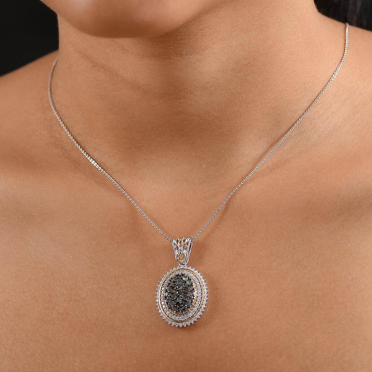 D'Joy Narsipatnam Alexandrite and Moissanite 2.20 ctw Art Nouveau Pendant Necklace in 18K Vermeil YG and Rhodium Over Sterling Silver 20 Inches image number 2