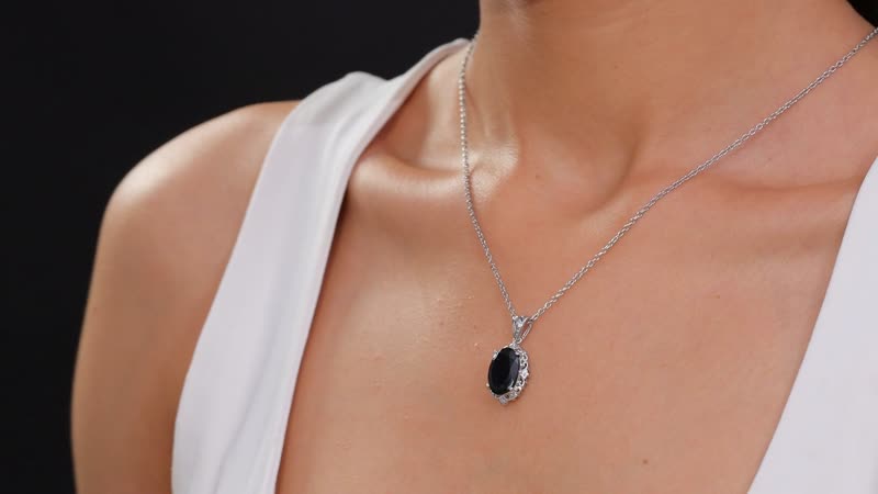 2 Piece Set Thai Black Spinel 15.10 ctw Ring and Pendant Necklace 20 Inches in Stainless Steel