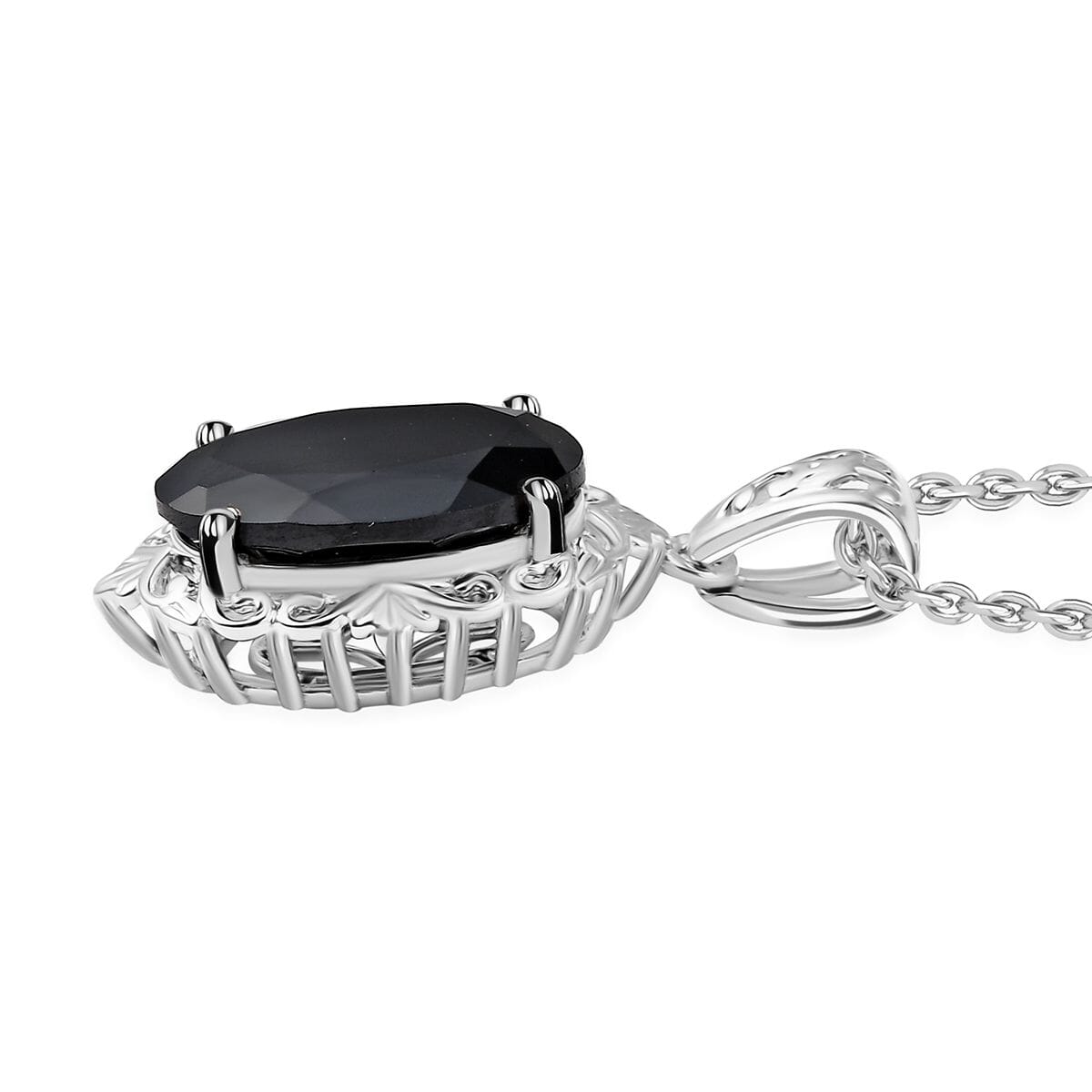 2 Piece Set - Thai Black Spinel 15.10 ctw Ring (Size 9) and Pendant Necklace 20 Inches in Stainless Steel  image number 3