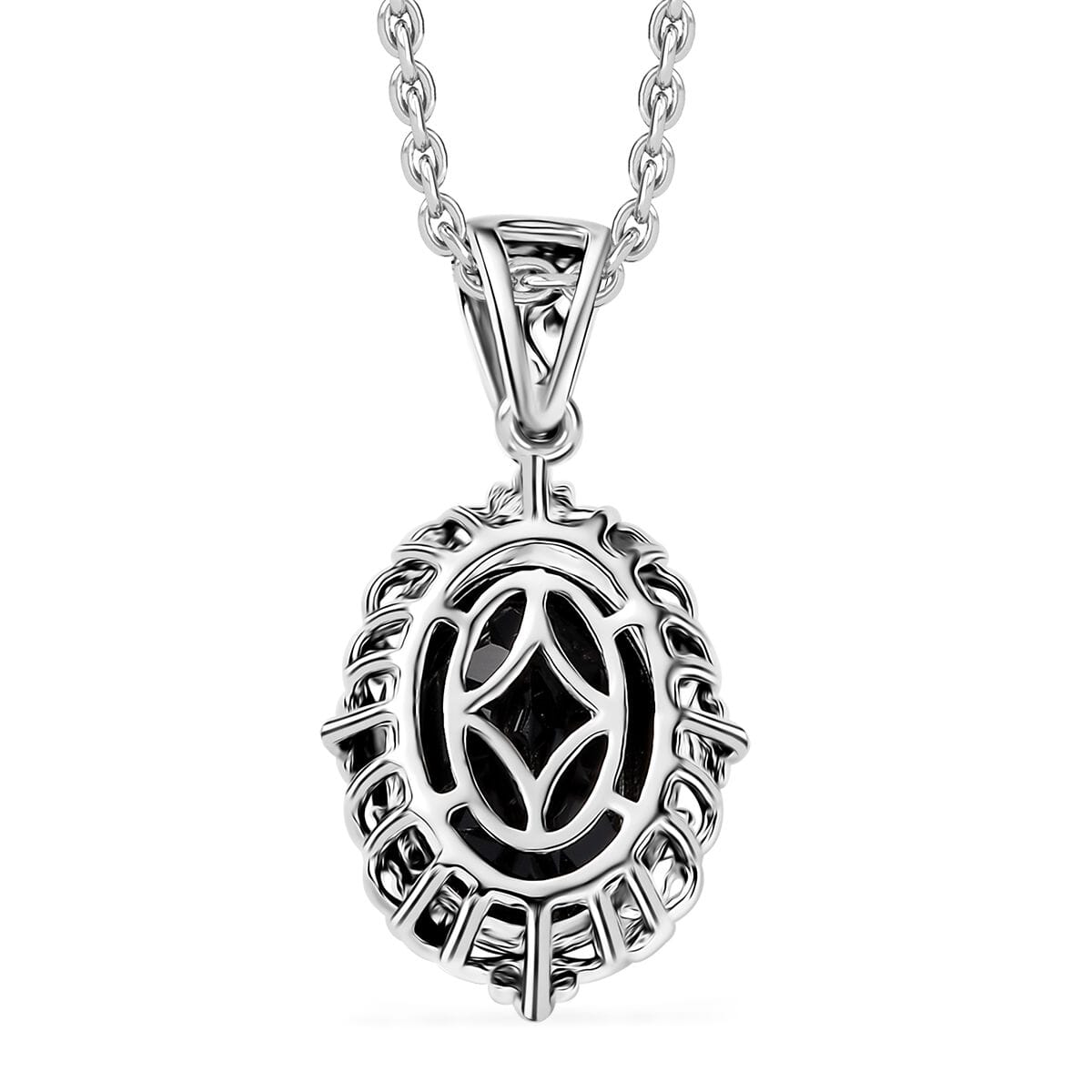 2 Piece Set - Thai Black Spinel 15.10 ctw Ring (Size 9) and Pendant Necklace 20 Inches in Stainless Steel  image number 4
