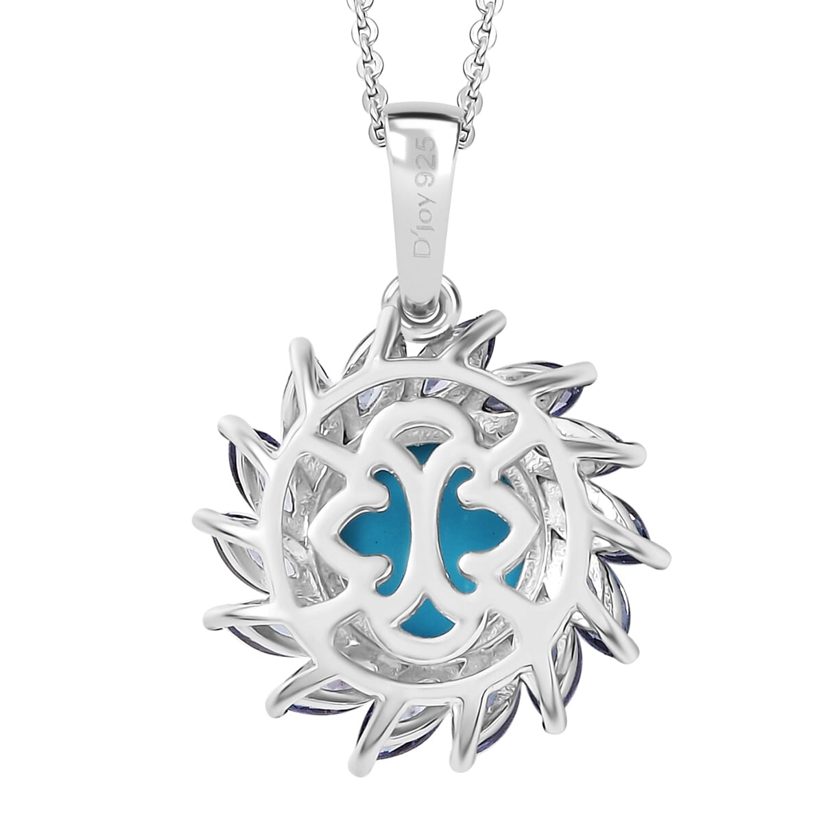 D'Joy Premium Sleeping Beauty Turquoise and  Tanzanite 3.00 ctw Floral Pendant Necklace 20 Inches in Rhodium Over Sterling Silver  image number 4