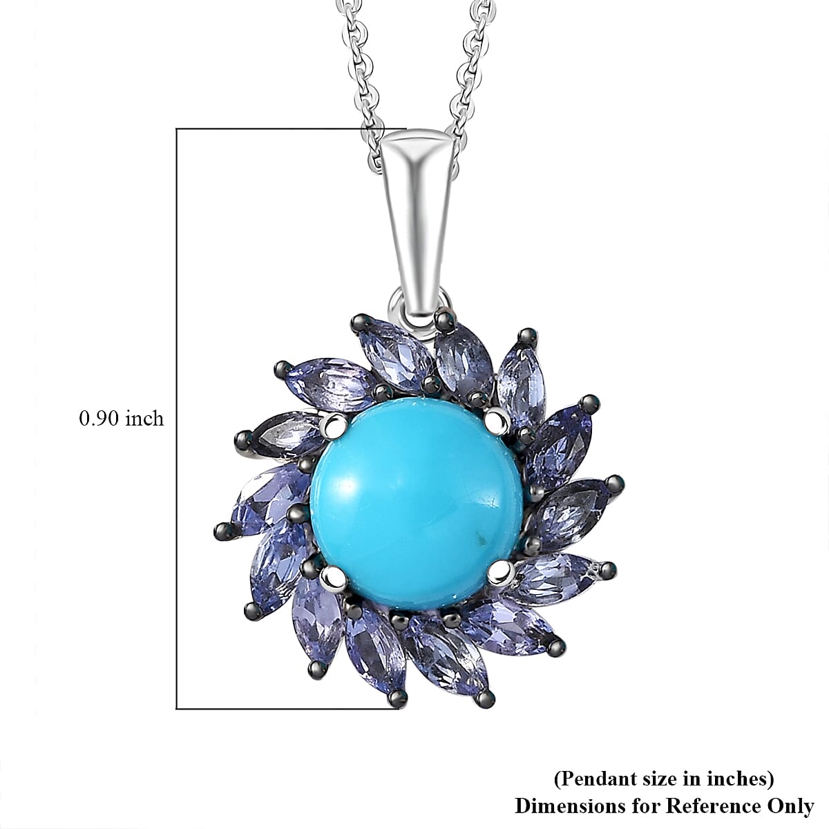 D'Joy Premium Sleeping Beauty Turquoise and  Tanzanite 3.00 ctw Floral Pendant Necklace 20 Inches in Rhodium Over Sterling Silver 