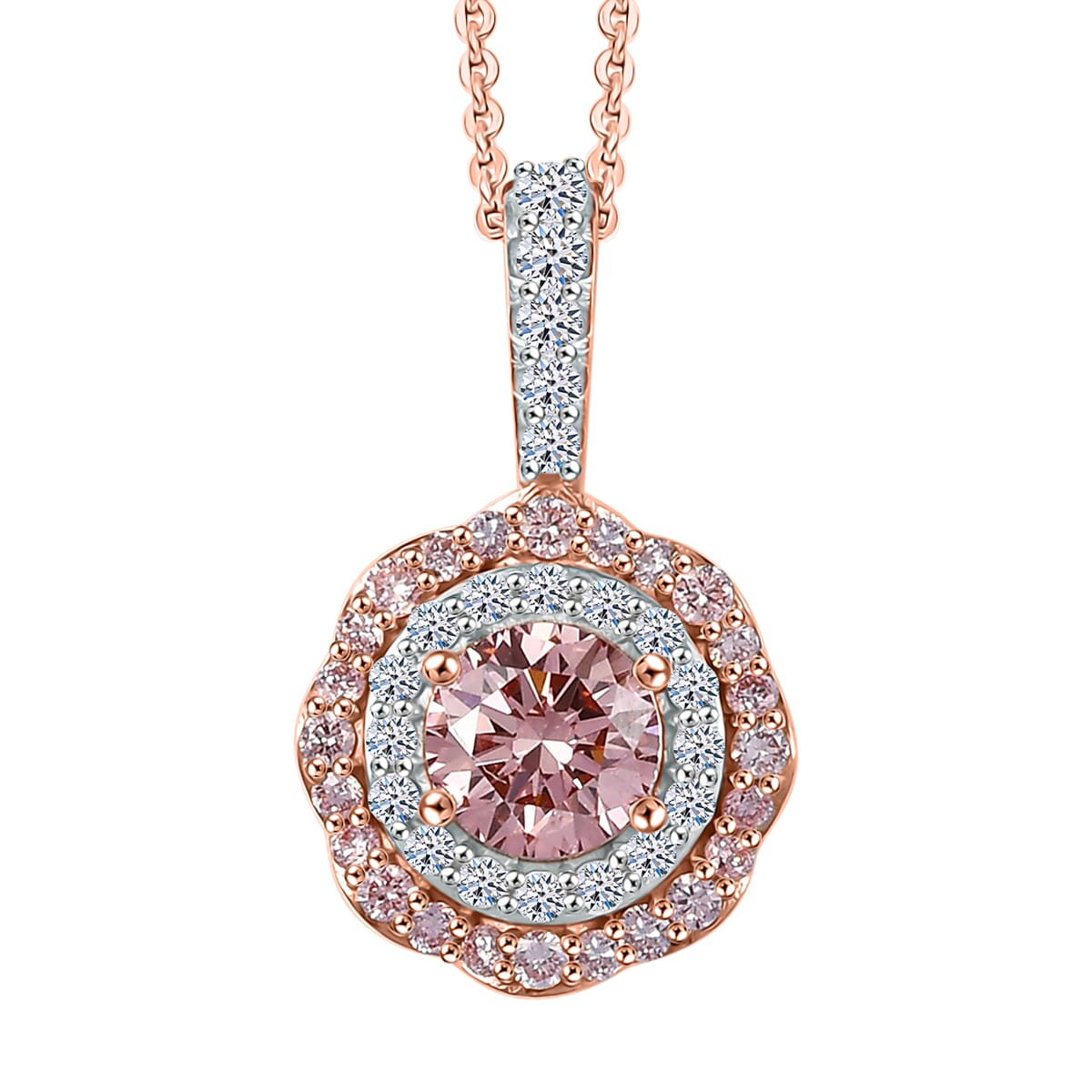 Luxuriant Lab Grown Pink Diamond VS and Lab Grown Diamond SI 0.85 ctw Celestial Bloom Pendant Necklace in 18K Vermeil Rose Gold Over Sterling Silver 20 Inches image number 0