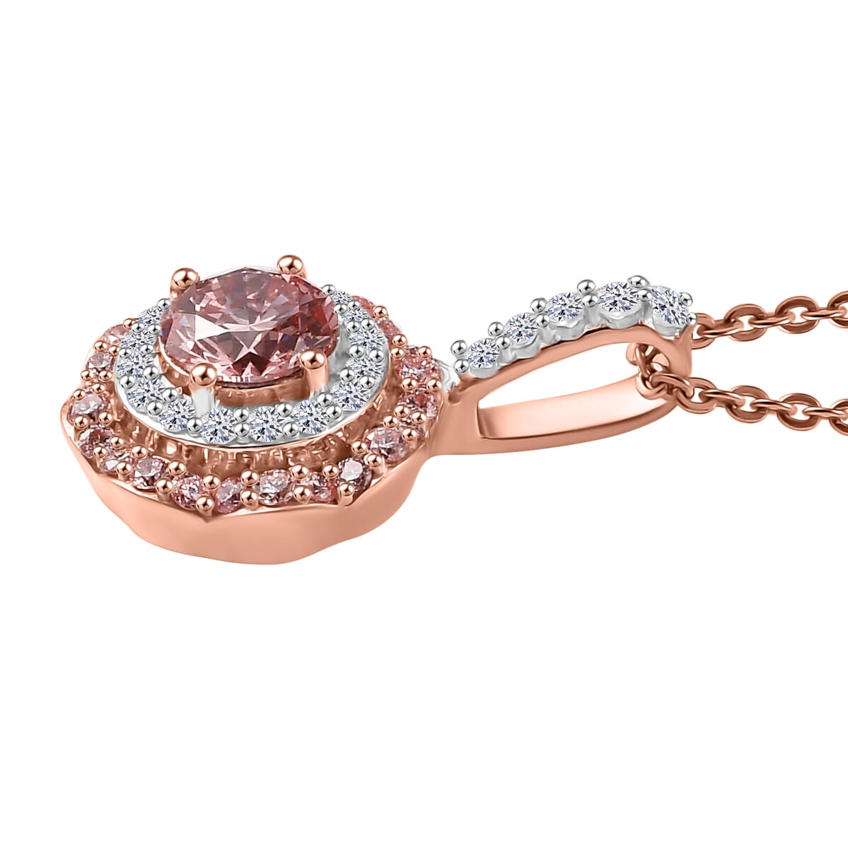 Luxuriant Lab Grown Pink Diamond VS and Lab Grown Diamond SI 0.85 ctw Celestial Bloom Pendant Necklace in 18K Vermeil Rose Gold Over Sterling Silver 20 Inches image number 3