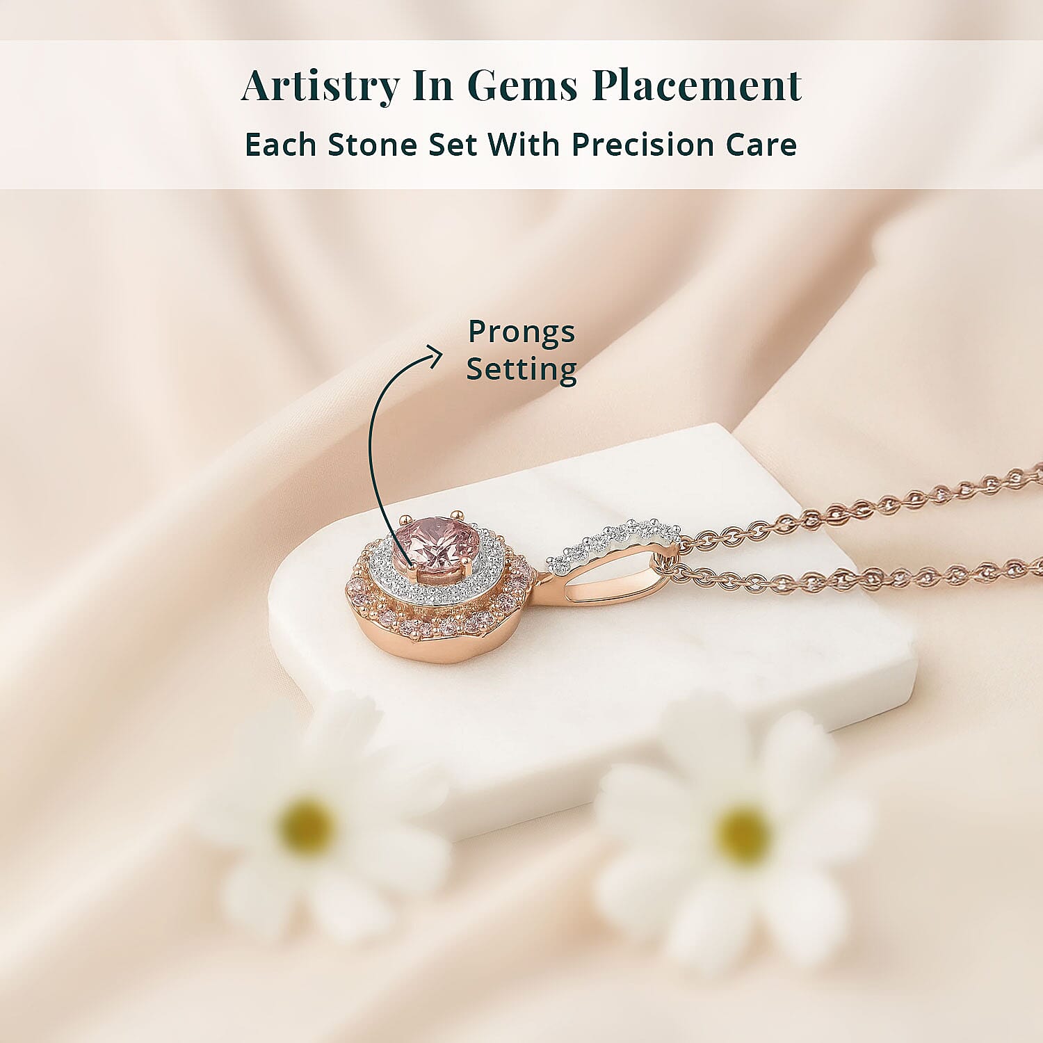 Luxuriant Lab Grown Pink Diamond VS and Lab Grown Diamond SI 0.85 ctw Celestial Bloom Pendant Necklace in 18K Vermeil Rose Gold Over Sterling Silver 20 Inches