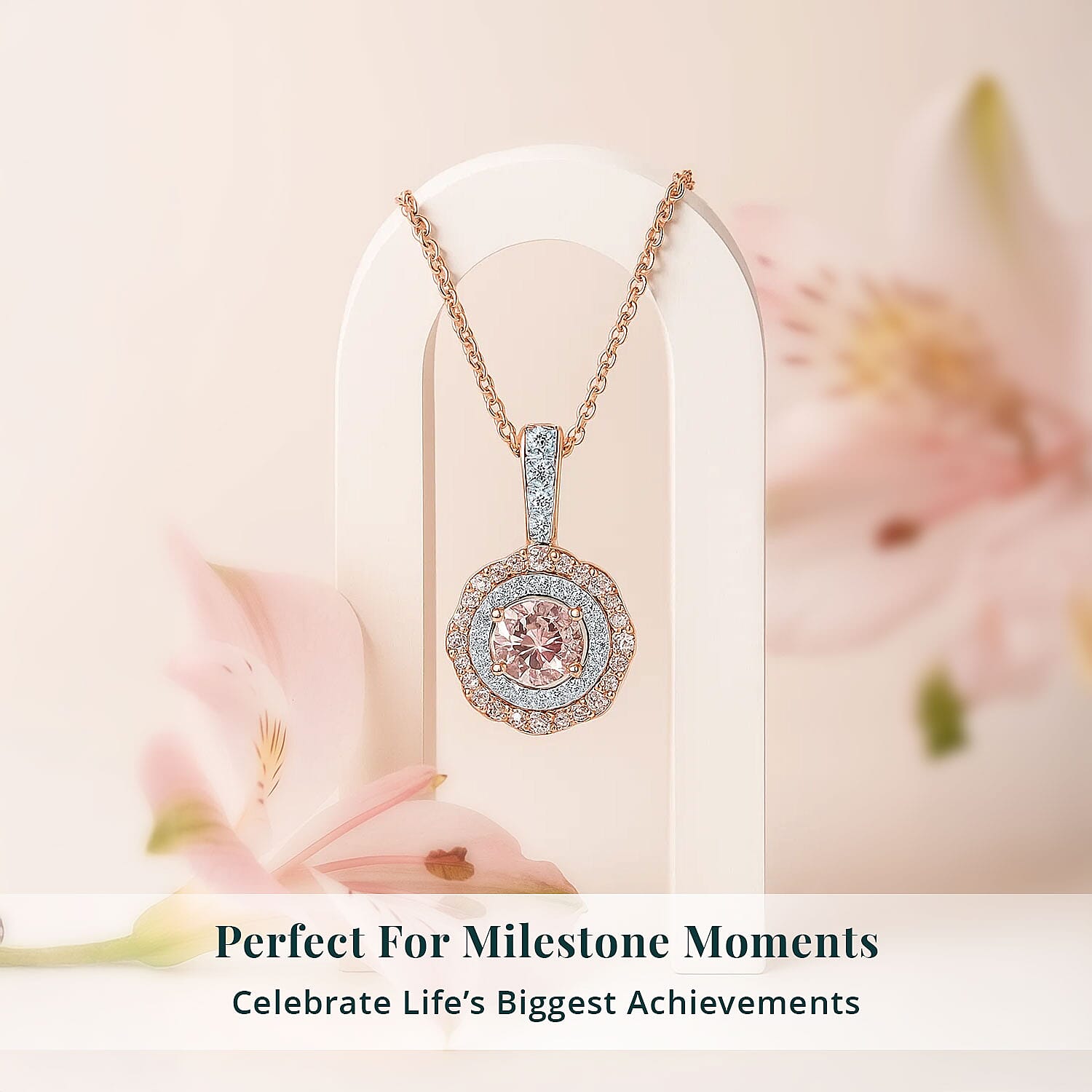 Luxuriant Lab Grown Pink Diamond VS and Lab Grown Diamond SI 0.85 ctw Celestial Bloom Pendant Necklace in 18K Vermeil Rose Gold Over Sterling Silver 20 Inches