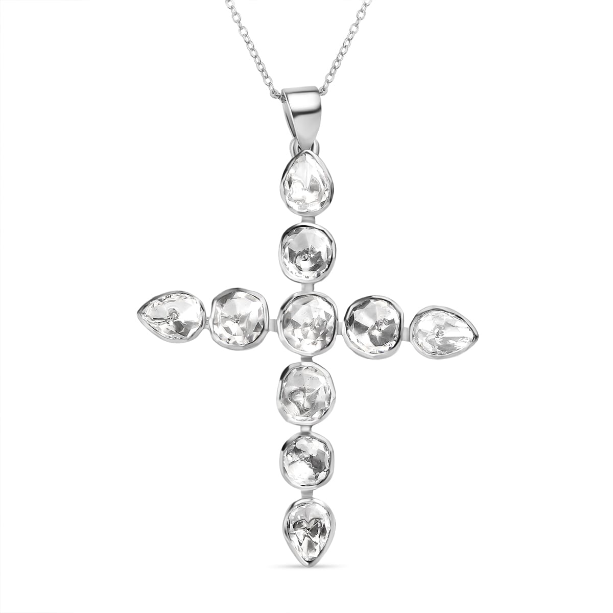 D'Joy Polki Moissanite 2.75 ctw Cross Pendant Necklace 20 Inches in Rhodium Over Sterling Silver image number 0