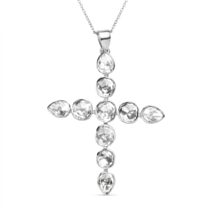 D'Joy Polki Moissanite 2.75 ctw Cross Pendant Necklace 20 Inches in Rhodium Over Sterling Silver
