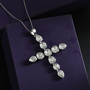 D'Joy Polki Moissanite 2.75 ctw Cross Pendant Necklace 20 Inches in Rhodium Over Sterling Silver